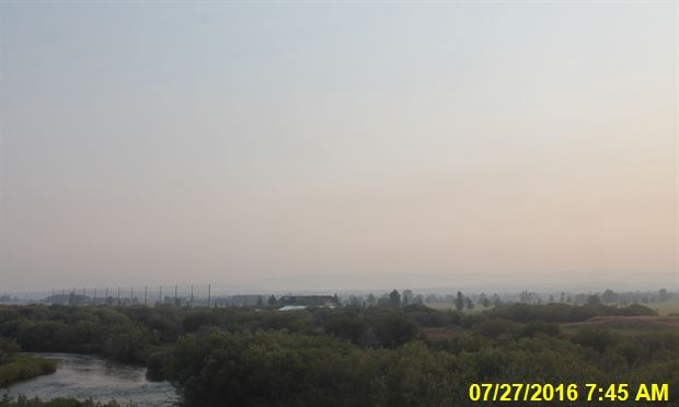 Smoke in Pinedale July 27. Photo by Pinedale  DEQ Air Quality webcam.