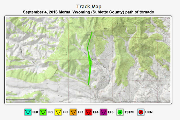Merna Tornado track map. Photo by National Weather Service - Riverton, Wyoming office.