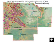 January snow storm totals. Photo by National Weather Service.