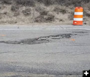 Crack in road. Photo by Scott Winer, Sublette County Sheriff's Office.