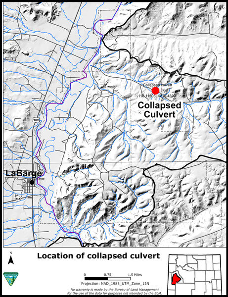 Map of collapsed culvert. Photo by Bureau of Land Management.