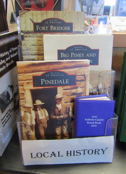 Local history books. Photo by Dawn Ballou, Pinedale Online.