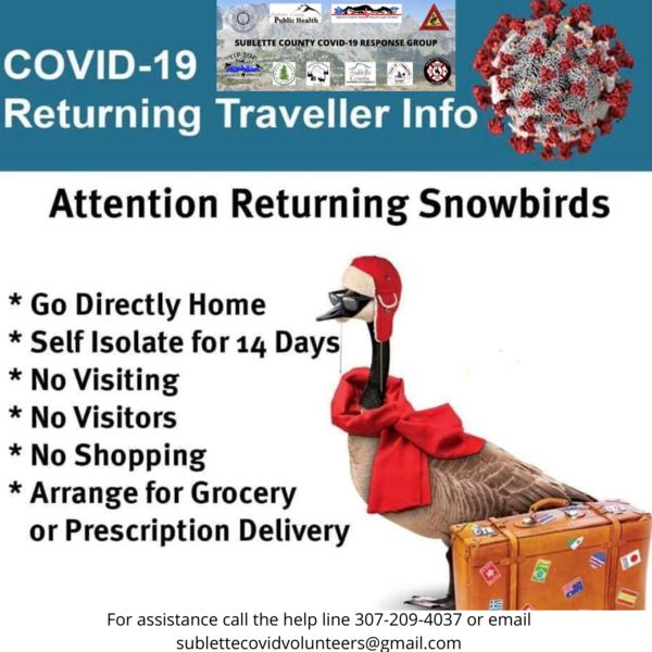 Attention Returning Snowbirds. Photo by Sublette COVID-19 Response Group.