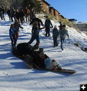 Getting back on the remains. Photo by Dawn Ballou, Pinedale Online.