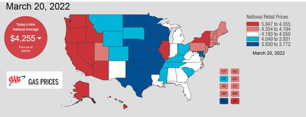 U.S. Gas Prices. Photo by AAA Gas Prices.