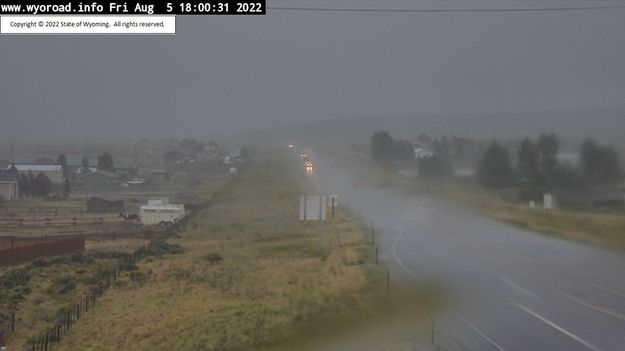 Heavy rain in Pinedale. Photo by WYDOT webcam.