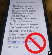 Scam text. Photo by Wyoming Department of Transportation.