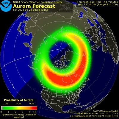 Aurora Forecast March 25. Photo by NOAA Space Weather Prediction Center.