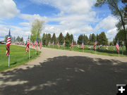 Flag-lined road. Photo by Dawn Ballou, Pinedale Online.