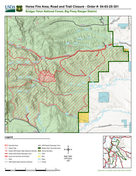 Horse Fire Closure map. Photo by Bridger-Teton National Forest.