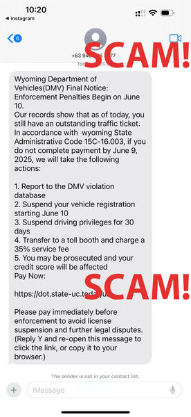 Scam text message. Photo by .