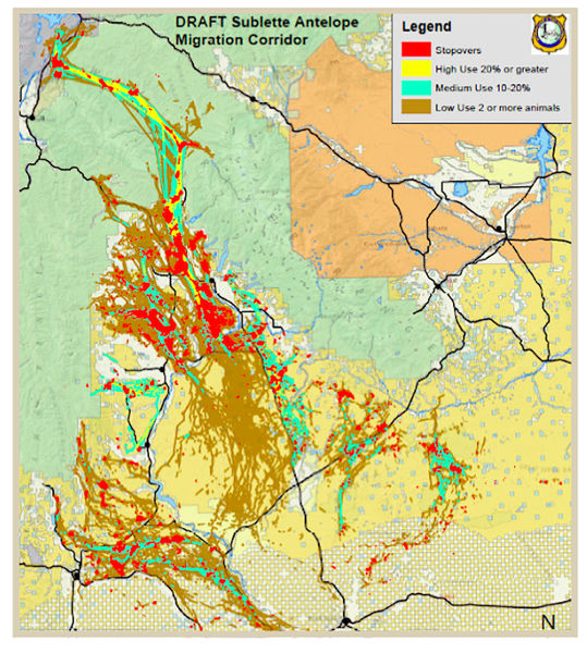 Draft Pronghorn Migration Map. Photo by Wyoming Game & Fish.