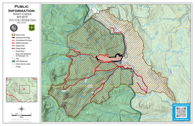 July 3 2026 Kinky Fire Map. Photo by Bridger-Teton National Forest.