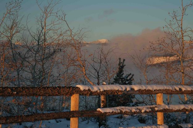 Log Rail Fence And Fremont Peak. Photo by Dave Bell.