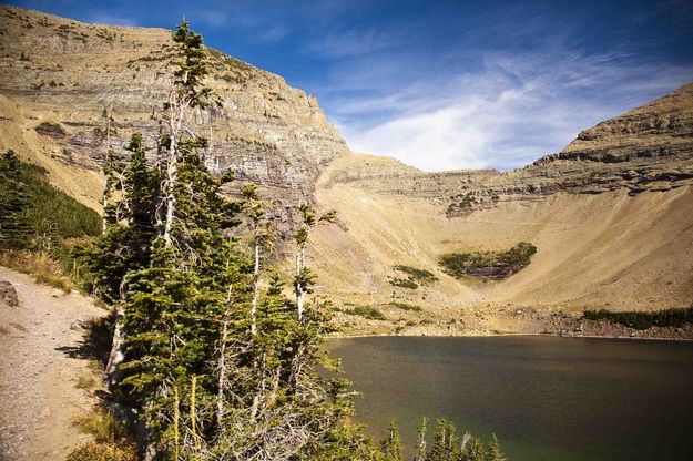 Ptarmigan Lake With Switchbacking Trail. Photo by Dave Bell.