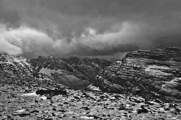 Stormy Dawson Pass Top Looking Northwest. Photo by Dave Bell.