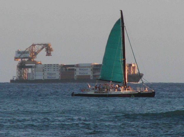 Container Ship and Catamaran. Photo by Dave Bell.