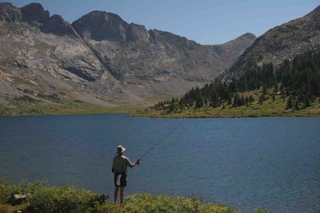Andy Flyfishing On Middle Fork Lake. Photo by Dave Bell.