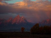 Morning Light On The Grand Tetons, October 7, 2003. Photo by Dave Bell.