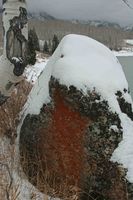 Lichen Stained Snowy Boulder. Photo by Dave Bell.