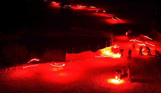 Skiiers Light Up Base Area. Photo by Dave Bell.
