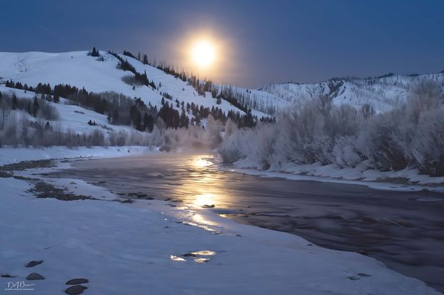 Setting Moon On The Hoback River. Photo by Dave Bell.
