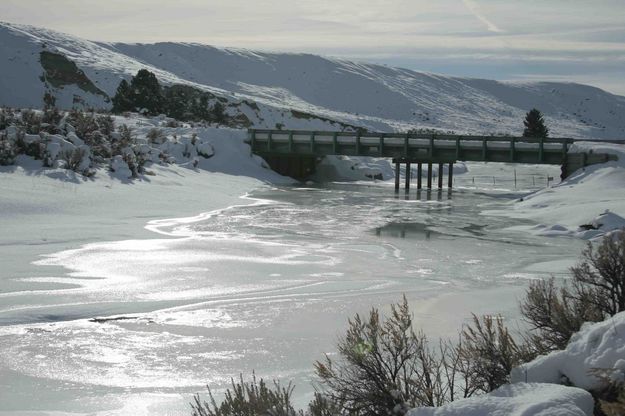 Buckskin Crossing Bridge and Frozen River. Photo by Dave Bell.