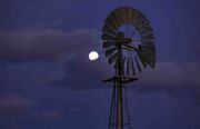 Windmill And Moon. Photo by Dave Bell.