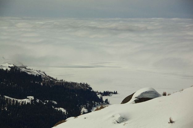 Fog Covered Fremont Lake. Photo by Dave Bell.