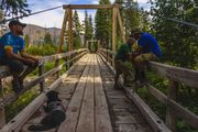 The Bridge At Salmon Forks--180 feet end to end and 120 feet suspended!. Photo by Dave Bell.