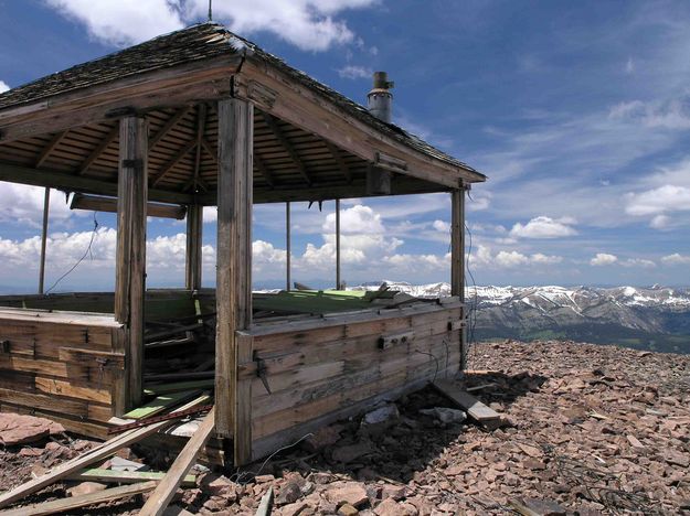 Deteriorated Lookout Shack and Salt River Range. Photo by Dave Bell.