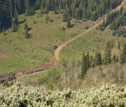 My Truck From Trail--It's Steep, Huh!. Photo by Dave Bell.