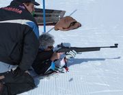 Lee Straley Draws A Bead On The Target During Biathlon. Photo by Dave Bell.