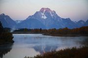 First Light On Mt. Moran At Oxbow. Photo by Dave Bell.