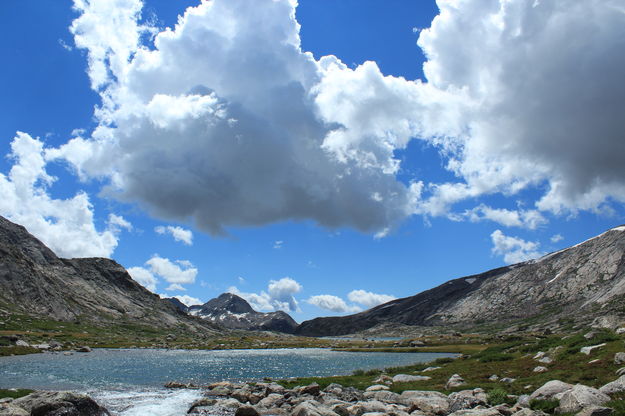 Cloud Panorama of Lower Titcomb Lake. Photo by Fred Pflughoft.