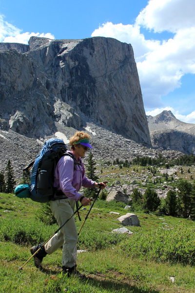 Hiking Beneath Mount Hooker. Photo by Fred Pflughoft.