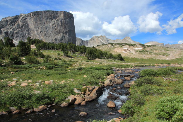 Baptiste Creek beneath Mount Hooker. Photo by Fred Pflughoft.