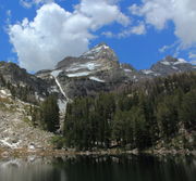 Grand Teton Above Surprise Lake. Photo by Fred Pflughoft.