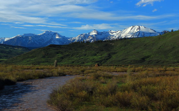 Hoback river & Gros Ventre Range from Jack Creek Road. Photo by Fred Pflughoft.