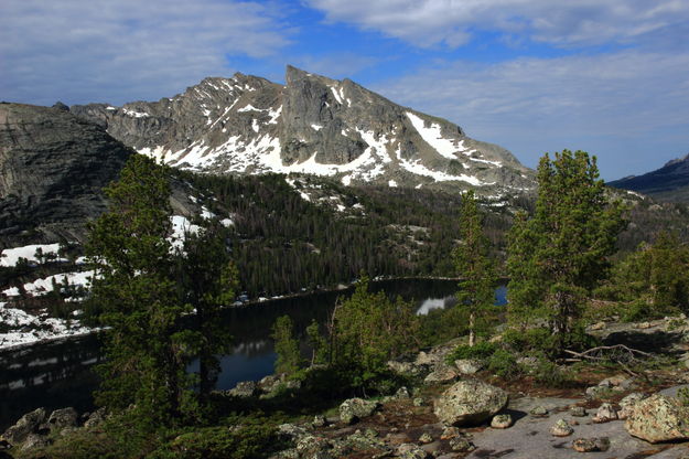 Schiestler Peak above Clear Lake. Photo by Fred Pflughoft.