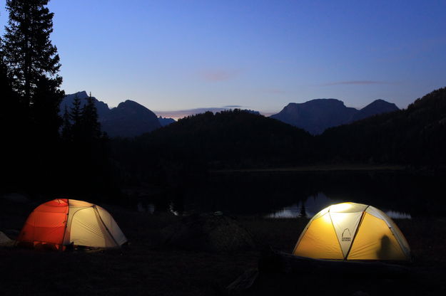 Twilight camp at Marms Lake. Photo by Fred Pflughoft.