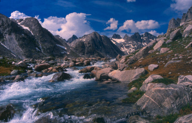 Titcomb Basin Cascades. Photo by Fred Pflughoft.