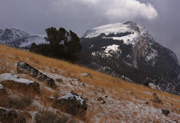 Fall snow on White Rock . Photo by Fred Pflughoft.