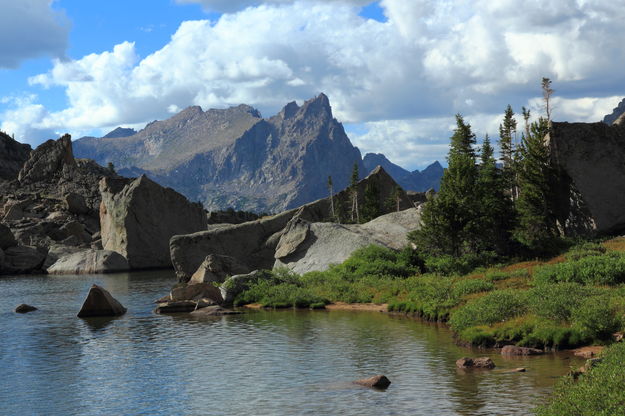 War Bonnet Peak from Miller Lake. Photo by Fred Pflughoft.