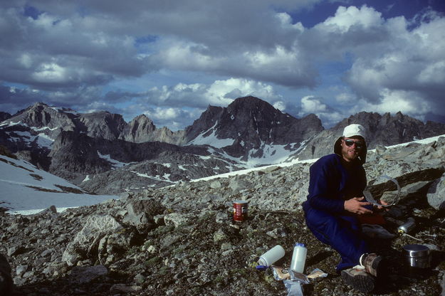 Split Mtn. Col above the Mammoth Glacier / Wind River Mtns. / circa 1987. Photo by Fred Pflughoft.