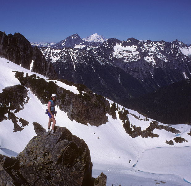 Fred on top of Gothic Pk. / Central Washington Cascades / circa 1984. Photo by Fred Pflughoft.