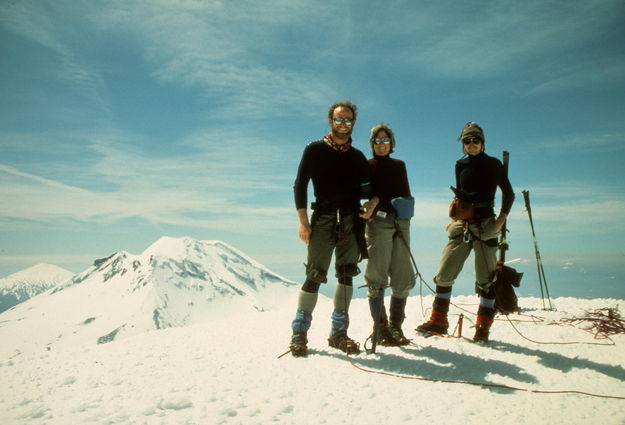 Fred, Sue & friend Alan on top of Middle Sister / Three Sisters Wilderness Backcountry Ski & Climb / Oregon / circa 1984. Photo by Fred Pflughoft.
