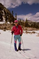 Sue in the Wheeler Pk. cirque / Great Basin N.P. / circa 1989. Photo by Fred Pflughoft.