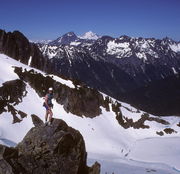 Fred on top of Gothic Pk. / Central Washington Cascades / circa 1984. Photo by Fred Pflughoft.