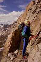 Fred belaying on Red Tower Route / Fremont Pk. / Wyoming / circa 1989. Photo by Fred Pflughoft.